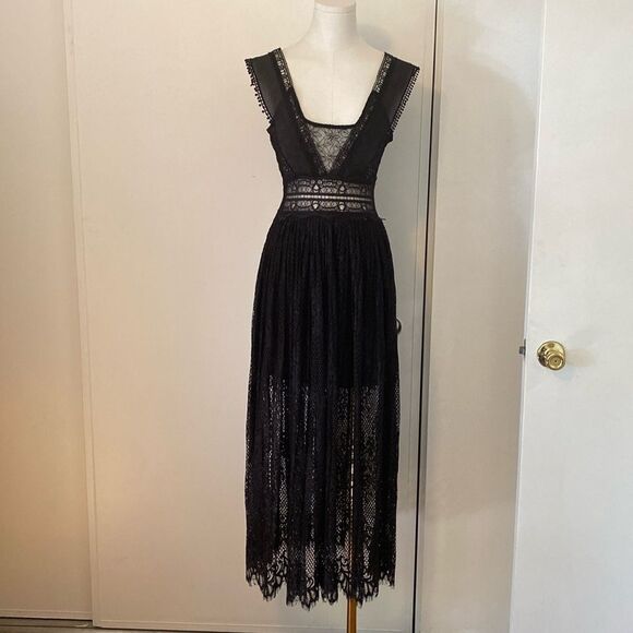 Zara Black Contrasting Lace Dress Midi Dress Size XS - Picture 7 of 14